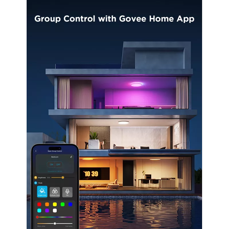 Luminária de teto inteligente Govee 30 cm RGBWW + RGBIC Wi-Fi/Bluetooth 28 W, branco, Ø300×30 mm