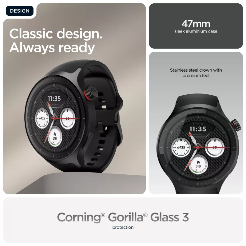Motorola Moto Watch 3,63 cm (1,43 polegadas) OLED 47 mm ecrã tátil digital preto GPS (satélite)