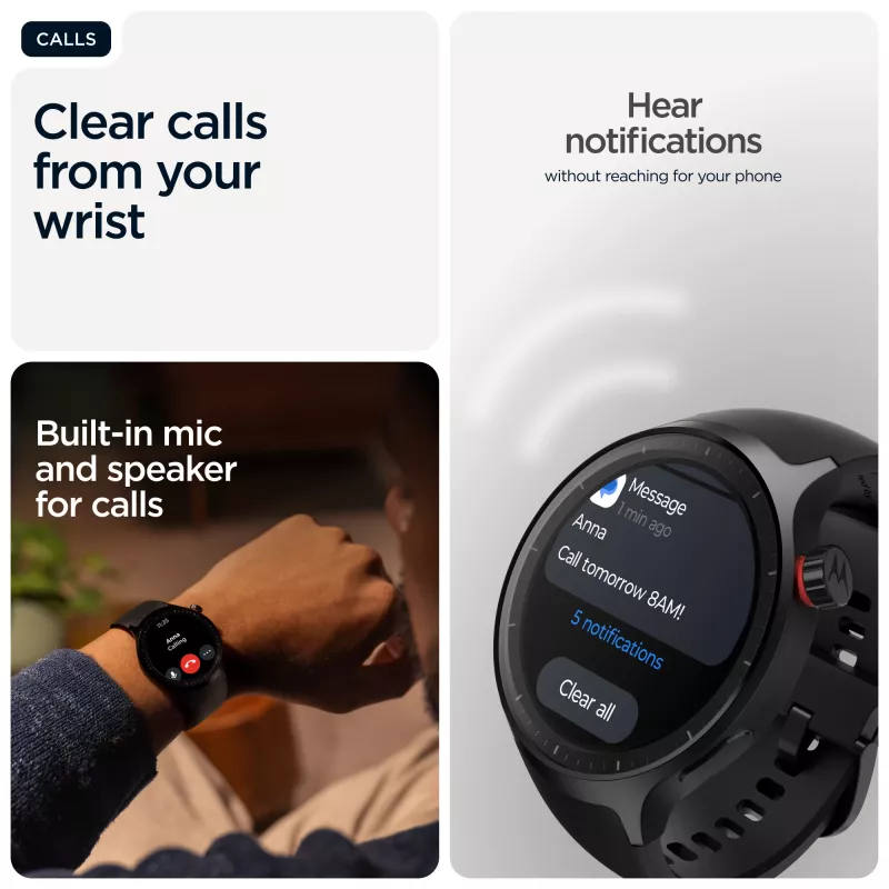 Motorola Moto Watch 3,63 cm (1,43 polegadas) OLED 47 mm ecrã tátil digital preto GPS (satélite)