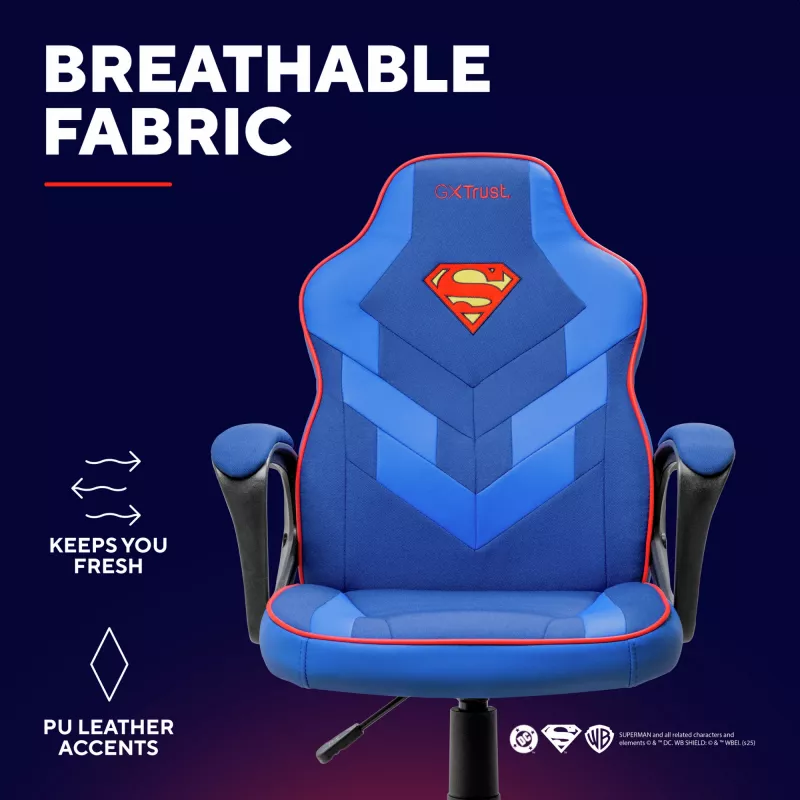 Cadeira gaming TRUST GXT 703SM REVVO Kids Superman azul – cadeira gaming para criança, design ergonómico, funções ajustáveis
