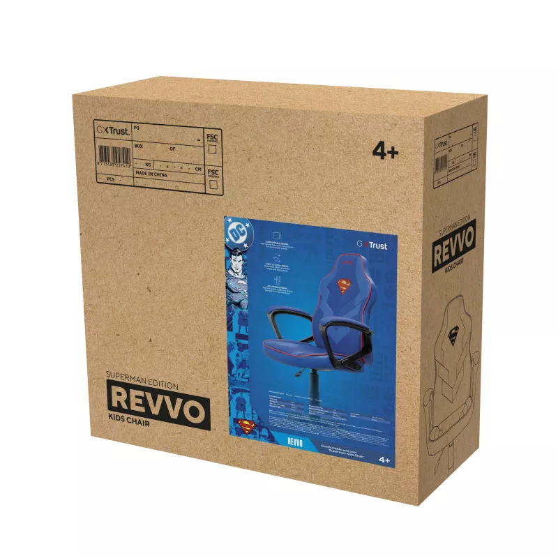 Cadeira gaming TRUST GXT 703SM REVVO Kids Superman azul – cadeira gaming para criança, design ergonómico, funções ajustáveis
