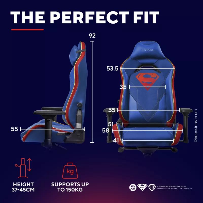 Cadeira gaming TRUST RUYA PRO GXT721SM Superman — design ergonómico, altura ajustável