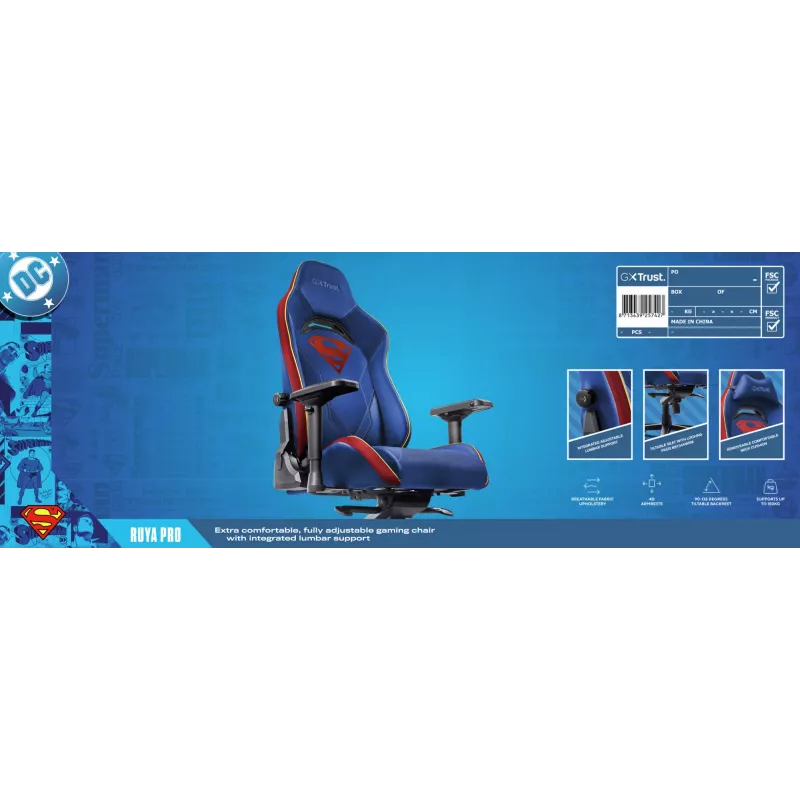 Cadeira gaming TRUST RUYA PRO GXT721SM Superman — design ergonómico, altura ajustável