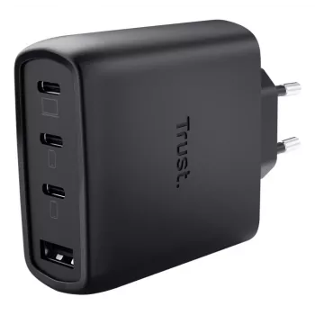 Carregador rápido de parede TRUST Maxo 65W para interiores, 3× USB-C, máx. 20V, cabo de 2m, preto