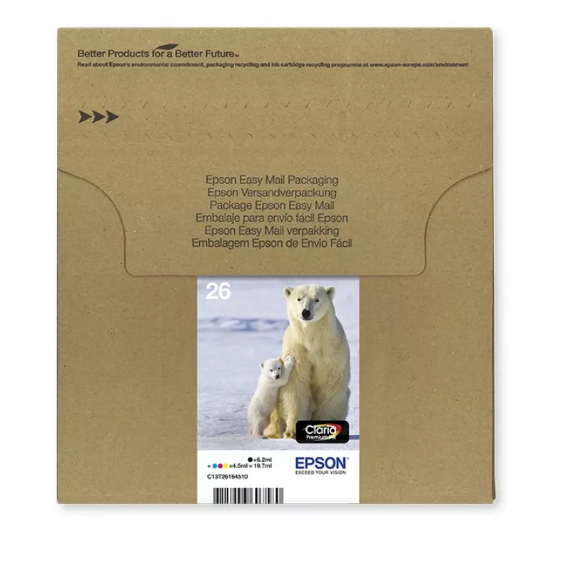 Epson Polar bear multipack 4 cores 26 EasyMail, rendimento padrão, preto, ciano, magenta, amarelo, tinta pigmentada, tinta corante, 6,2 ml, 4,5 ml