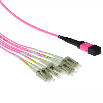 Cabo patch fanout multimodo ACT 3 metros 50/125 OM4 1 x conector fêmea MTP – 4 x LC duplex, 8 fibras