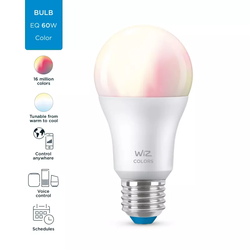 Lâmpada inteligente Telekom WiZ Bulb 8W (Eq.60W) A60 E27 — Wi‑Fi/Bluetooth, 8 kWh/1000h, 60×122 mm