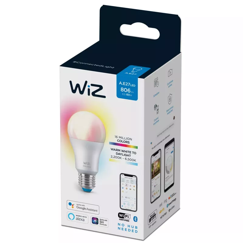 Lâmpada inteligente Telekom WiZ Bulb 8W (Eq.60W) A60 E27 — Wi‑Fi/Bluetooth, 8 kWh/1000h, 60×122 mm