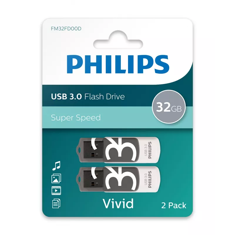 Philips FM32FD00D/00 Vivid Edition pen USB 32 GB, USB 3.0, Shadow Grey, embalagem de 2