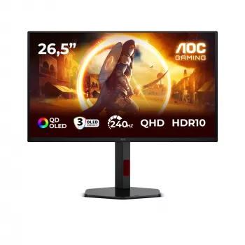 AOC G4 Q27G4ZDR monitor de computador 67,3 cm (26,5 polegadas) 2560 x 1440 píxeis Quad HD QD-OLED preto, vermelho