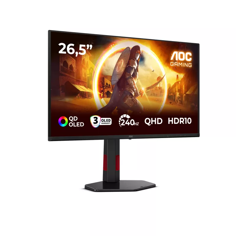 AOC G4 Q27G4ZDR monitor de computador 67,3 cm (26,5 polegadas) 2560 x 1440 píxeis Quad HD QD-OLED preto, vermelho