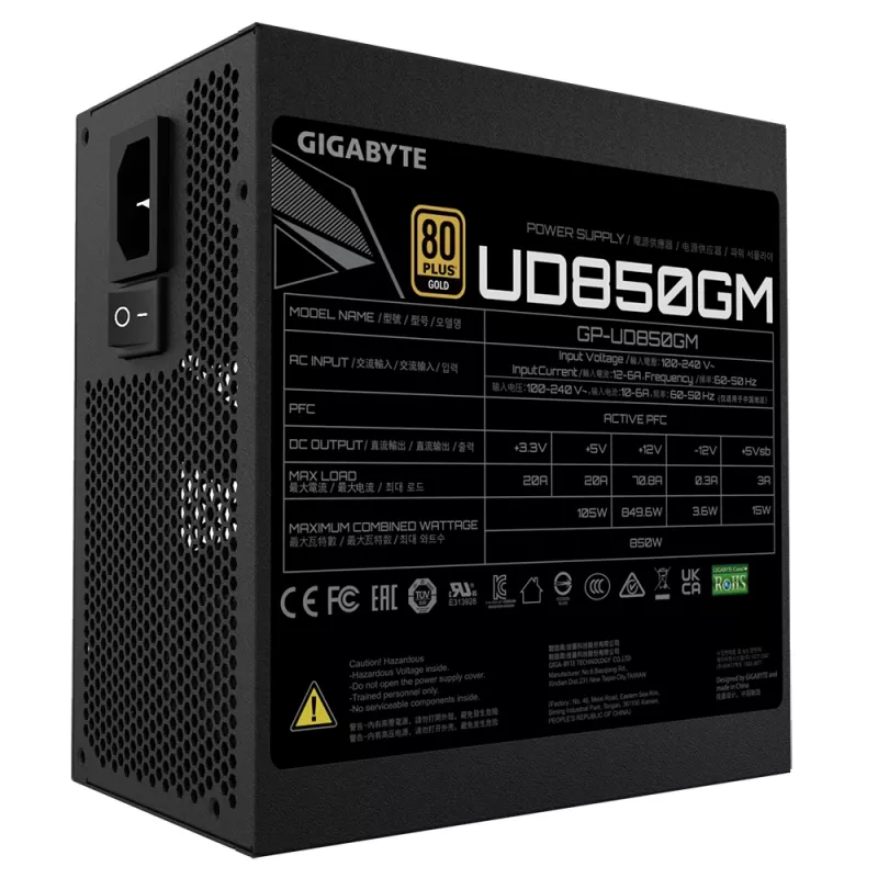 Fonte de alimentação GIGABYTE UD850GM 850 W 20+4 Pin ATX ATX Preto