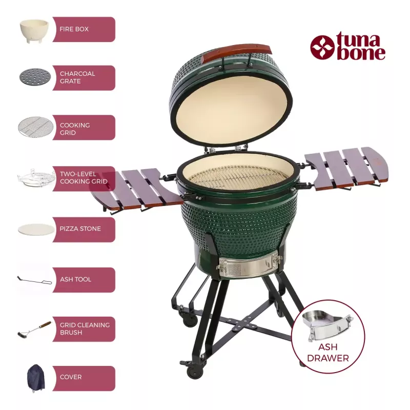 TunaBone Kamado Pro grelhador de 22 polegadas, tamanho M, verde
