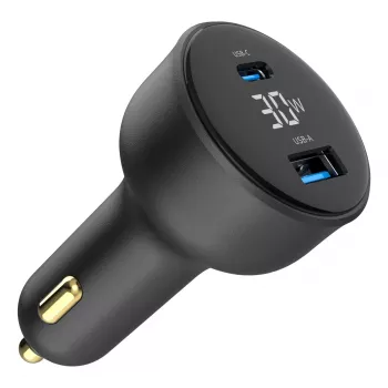 Carregador para automóvel Gembird TA-UC-AC2PD30LCD-CAR-01, USB-C, 30 W, 12–24 V, preto