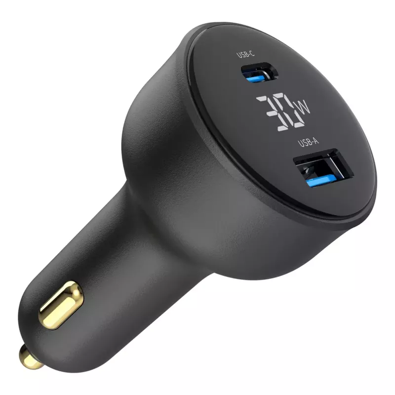 Carregador para automóvel Gembird TA-UC-AC2PD30LCD-CAR-01, USB-C, 30 W, 12–24 V, preto