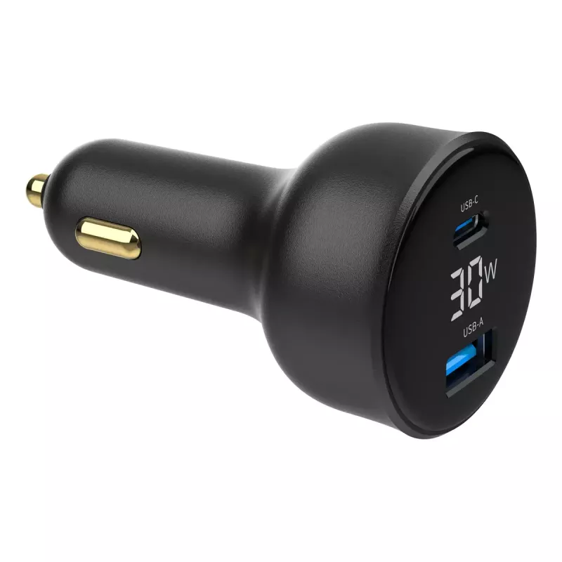 Carregador para automóvel Gembird TA-UC-AC2PD30LCD-CAR-01, USB-C, 30 W, 12–24 V, preto