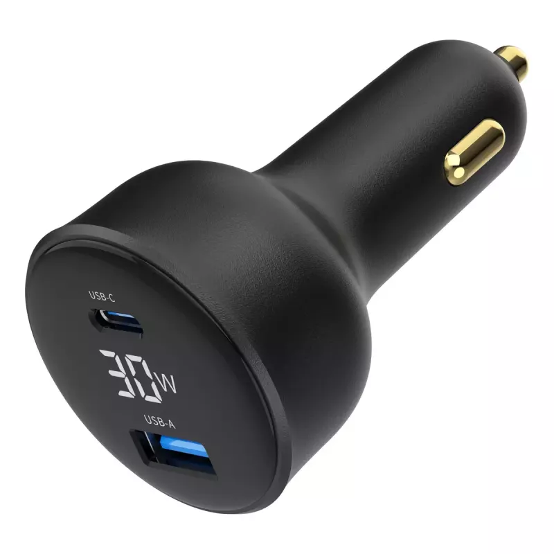 Carregador para automóvel Gembird TA-UC-AC2PD30LCD-CAR-01, USB-C, 30 W, 12–24 V, preto