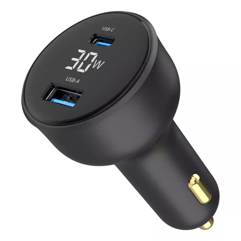 Carregador para automóvel Gembird TA-UC-AC2PD30LCD-CAR-01, USB-C, 30 W, 12–24 V, preto