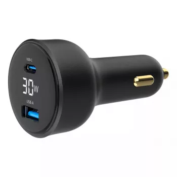 Carregador para automóvel Gembird TA-UC-AC2PD30LCD-CAR-01, USB-C, 30 W, 12–24 V, preto