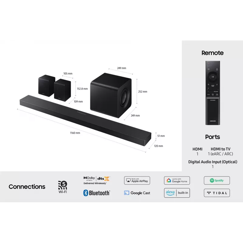 Samsung Q-Series QS750F 5.1.2ch Soundbar com subwoofer e colunas traseiras (2025)