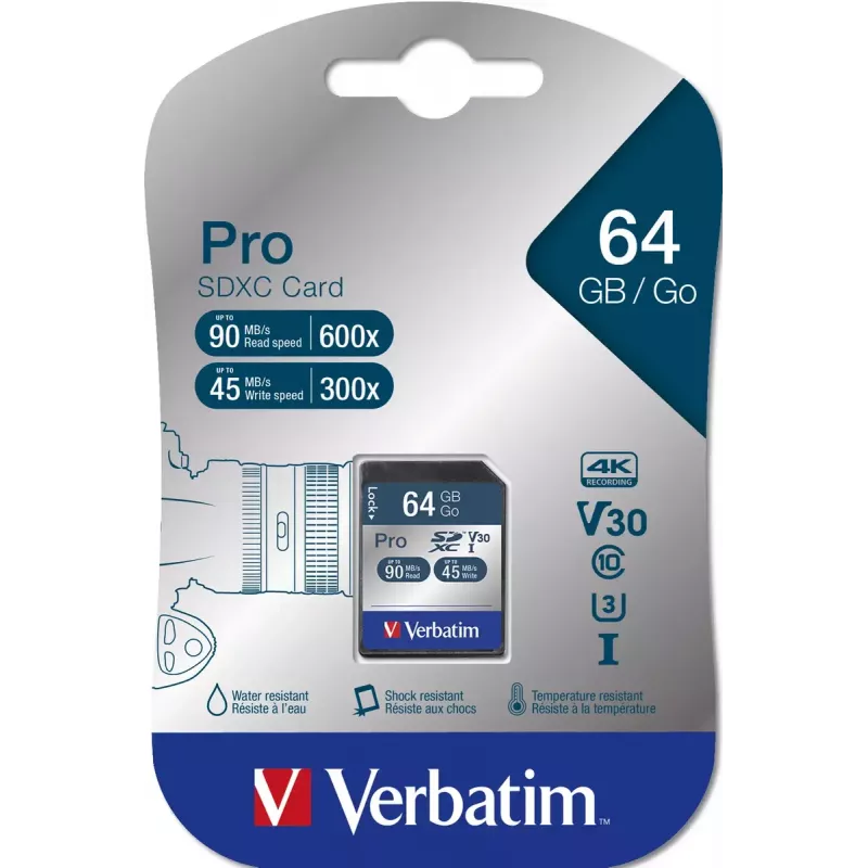 Memória flash Verbatim Pro 64 GB SDXC UHS Class 10