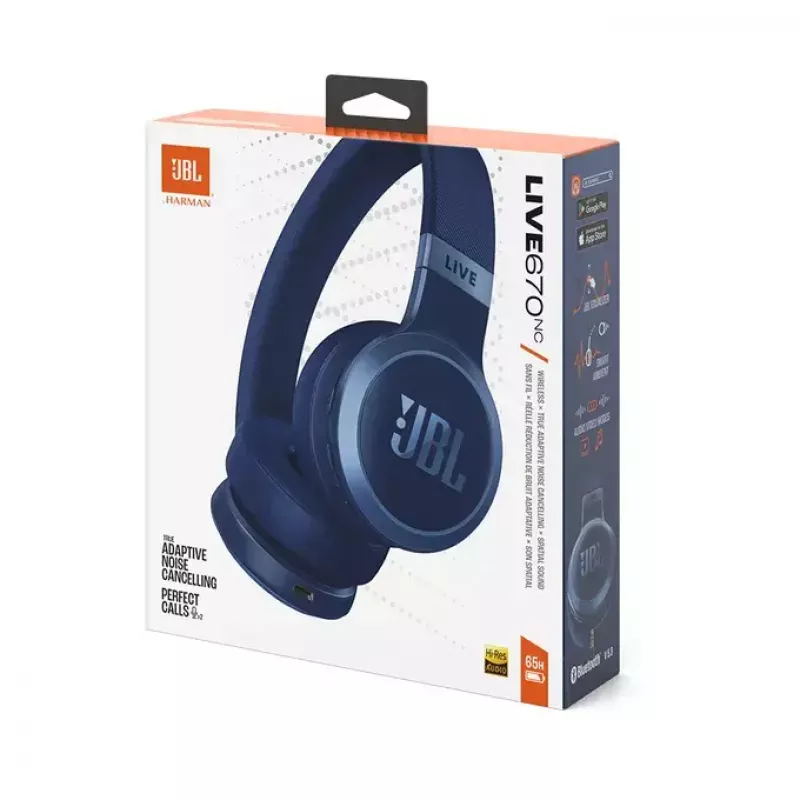 Headset JBL Live 670NC sem fios arco de cabeça chamadas/música Bluetooth azul
