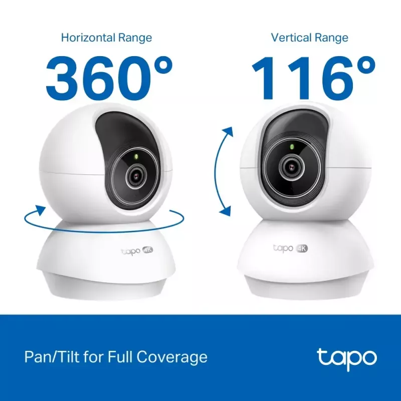 TP-Link Tapo C250 câmara Wi-Fi de segurança doméstica com IA e movimento horizontal/vertical, 4K 8 MP (3840 x 2160), branca