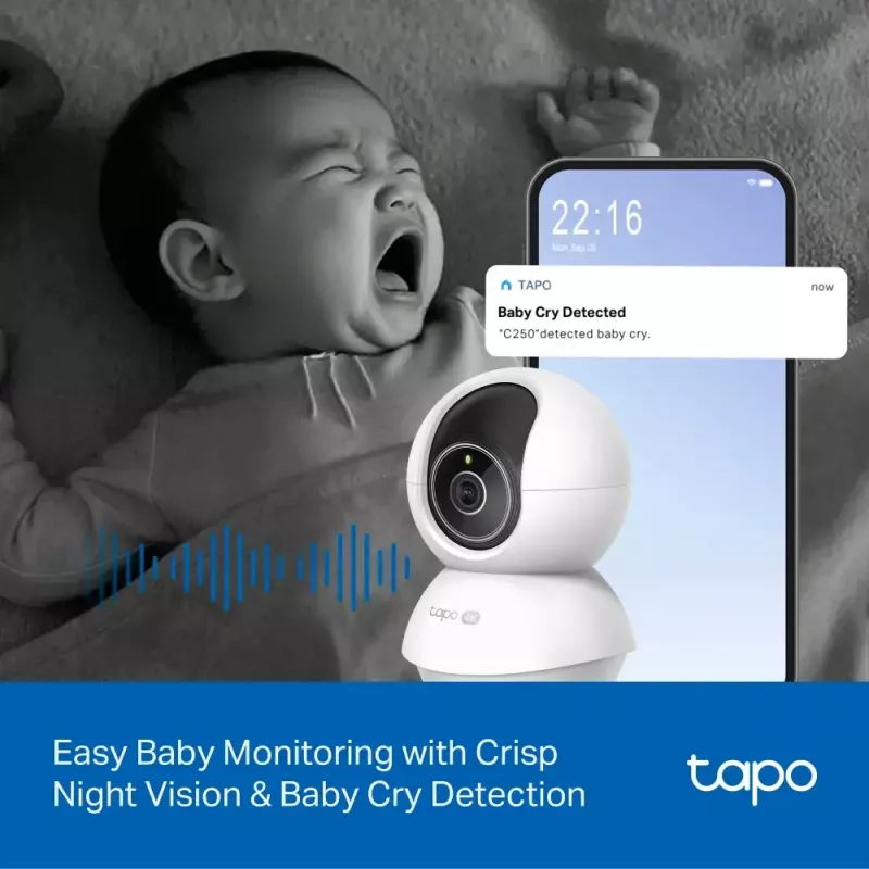 TP-Link Tapo C250 câmara Wi-Fi de segurança doméstica com IA e movimento horizontal/vertical, 4K 8 MP (3840 x 2160), branca