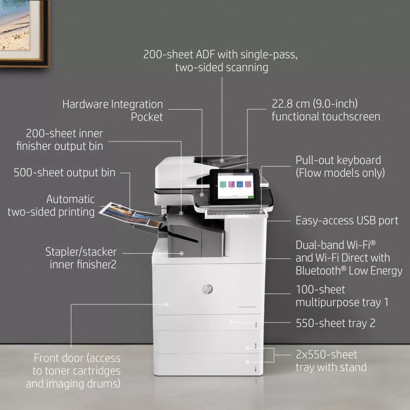 HP Color LaserJet Enterprise Flow MFP M776zs, Laser, Impressão a cores, 1200 x 1200 DPI, A3, Impressão direta, Preto, Branco