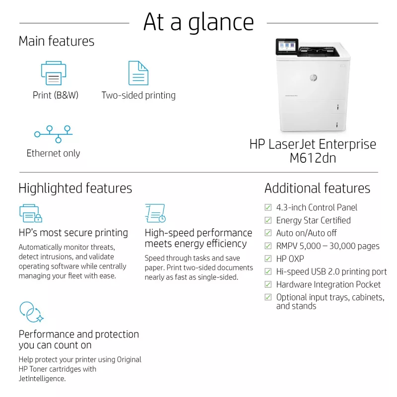 Impressora HP LaserJet Enterprise M612dn Laser Branco