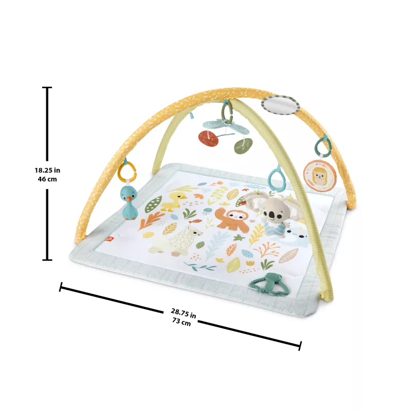 Manta de atividades Fisher-Price Sensimals Simply Senses para recém-nascido Tapete de atividades para bebé com 6 brinquedos sensoriais