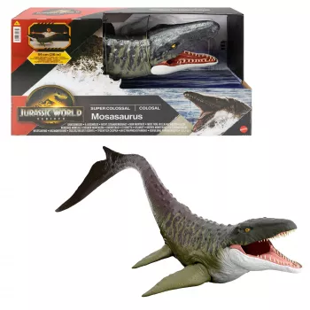 Figura de ação Jurassic World Rebirth Super Colossal Mosasaurus, brinquedo dinossauro