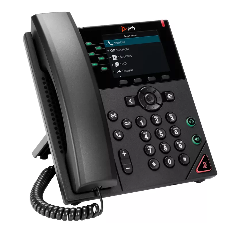 HP Poly VVX 350 Telefone IP de 6 linhas com PoE, Telefone IP, preto, auscultador com fios, 6 linhas, LCD, 8,89 cm (3,5 polegadas)
