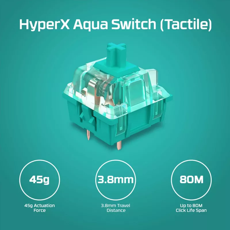 HyperX Alloy Origins Core PBT HX Aqua – Teclado mecânico para gaming