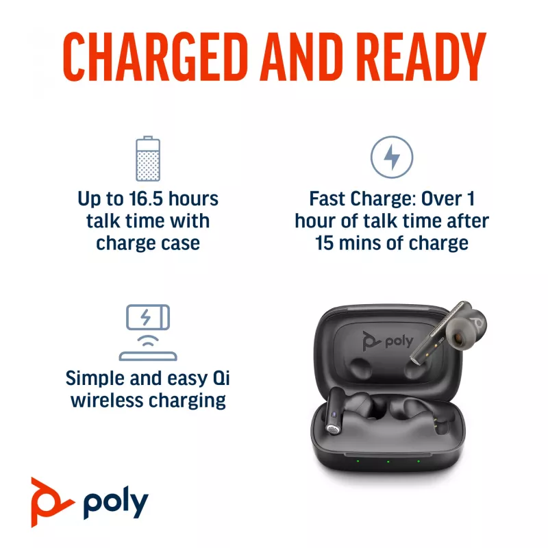 HP Poly Voyager Free 60 UC M Carbon preto auriculares +BT700 adaptador USB-C +Basic Charge Case