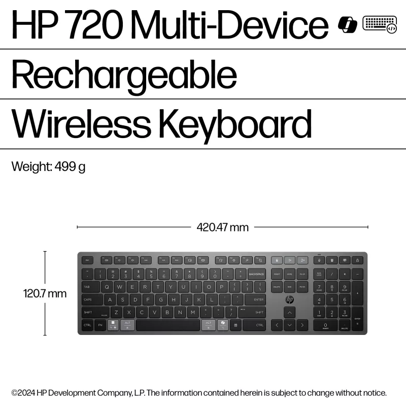 Teclado sem fios recarregável multidispositivo HP 720