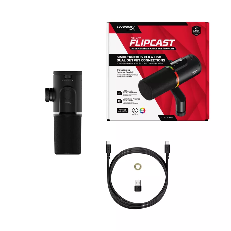 HyperX FlipCast – Microfone dinâmico USB/XLR (preto), Microfone dinâmico, -10 dB, 20 - 20000 Hz, 0,05 %, 1 Ω, 192 kHz