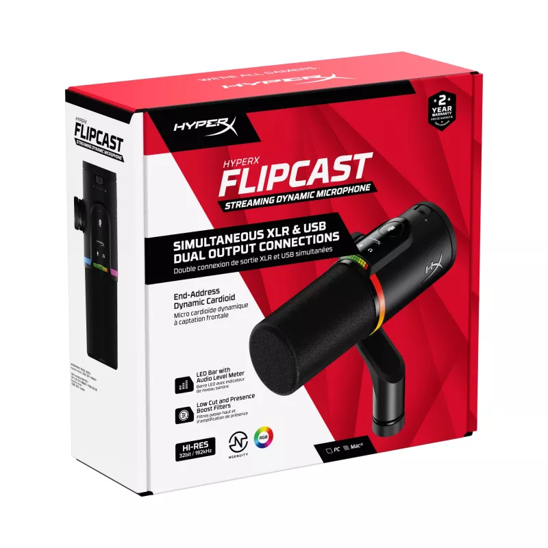 HyperX FlipCast – Microfone dinâmico USB/XLR (preto), Microfone dinâmico, -10 dB, 20 - 20000 Hz, 0,05 %, 1 Ω, 192 kHz