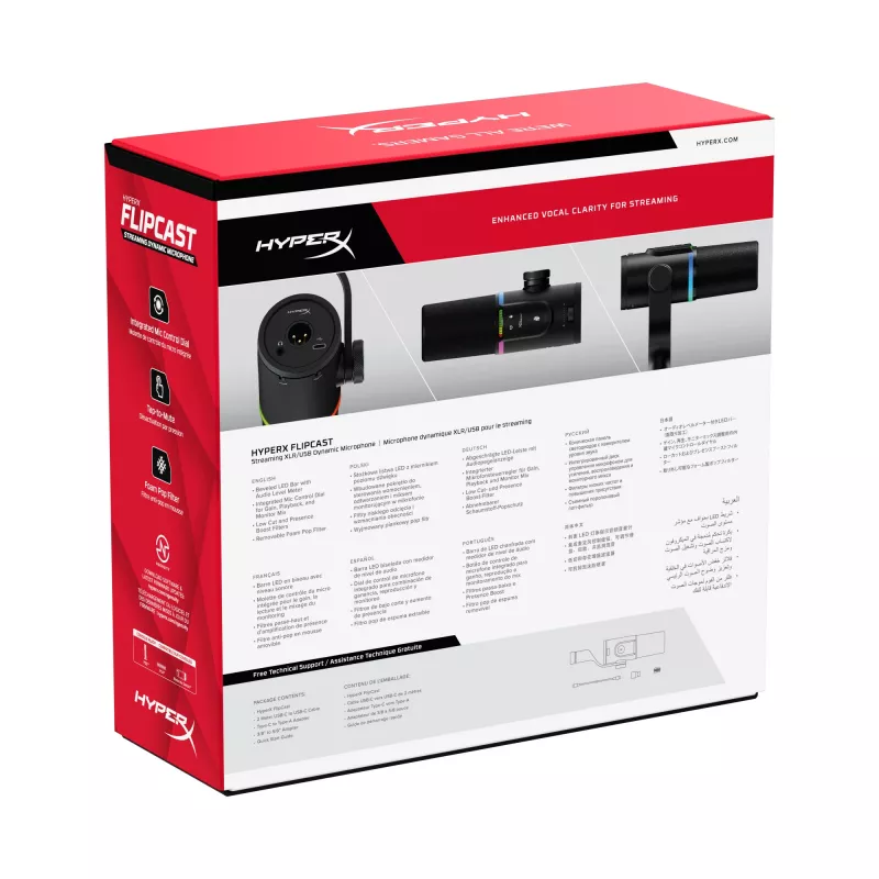 HyperX FlipCast – Microfone dinâmico USB/XLR (preto), Microfone dinâmico, -10 dB, 20 - 20000 Hz, 0,05 %, 1 Ω, 192 kHz