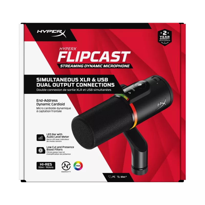 HyperX FlipCast – Microfone dinâmico USB/XLR (preto), Microfone dinâmico, -10 dB, 20 - 20000 Hz, 0,05 %, 1 Ω, 192 kHz