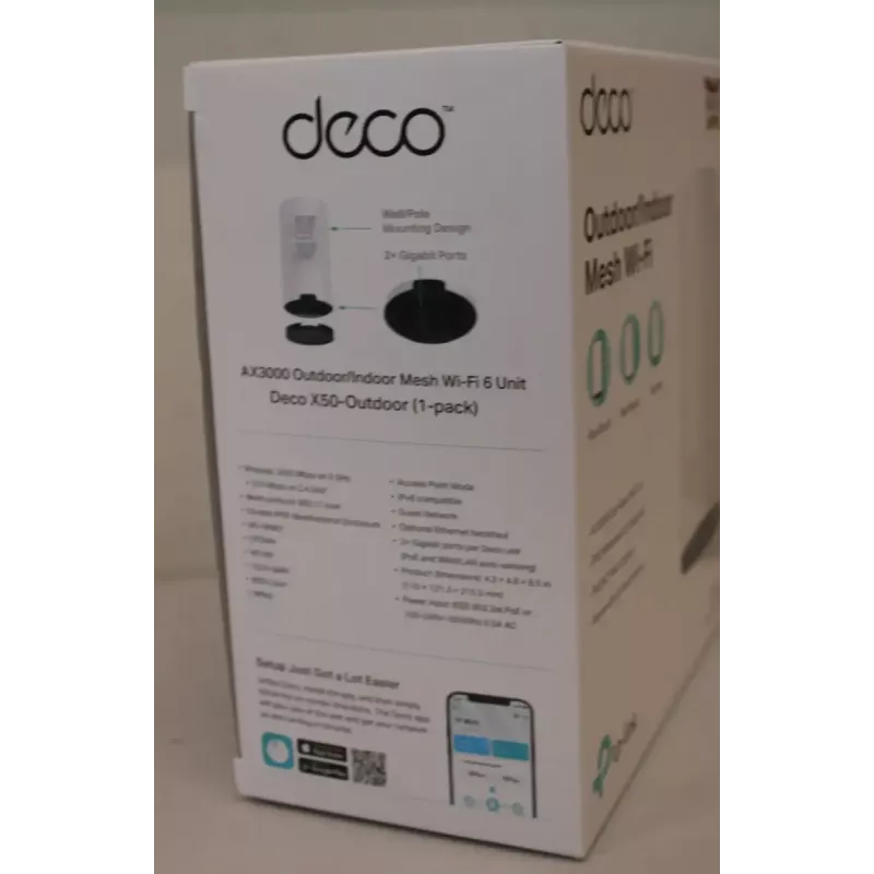 Unidade Wi‑Fi Mesh para exterior TP‑LINK Deco X50‑Outdoor AX3000 • 802.11ax • 2x Gigabit Ethernet • MU‑MIMO • Suporte Mesh • Sem banda larga móvel
