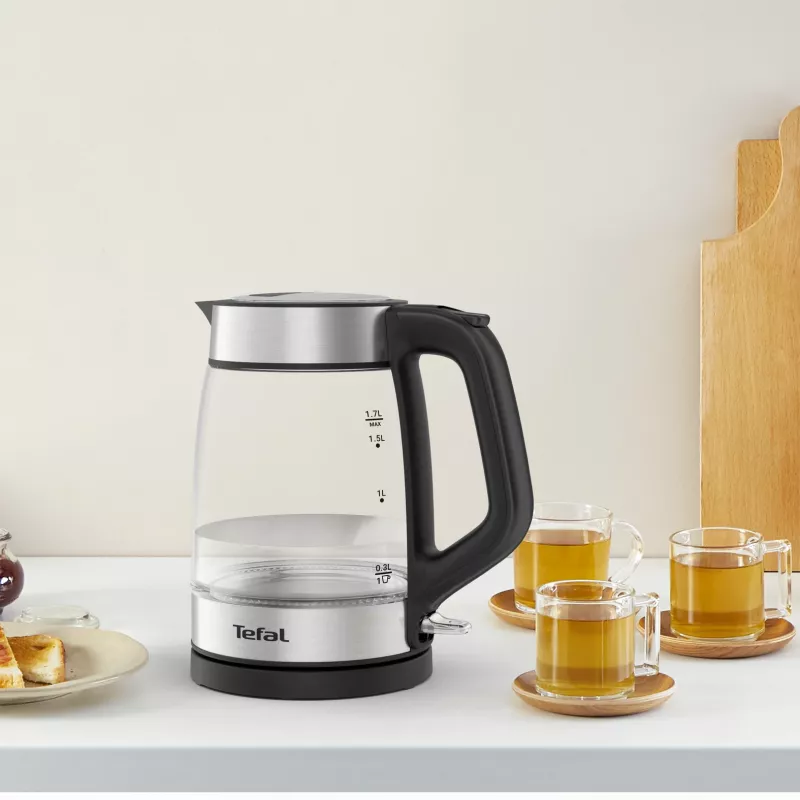 Chaleira elétrica de vidro Tefal KI605830 chaleira elétrica 1,7 L 2200 W preto, prateado, transparente
