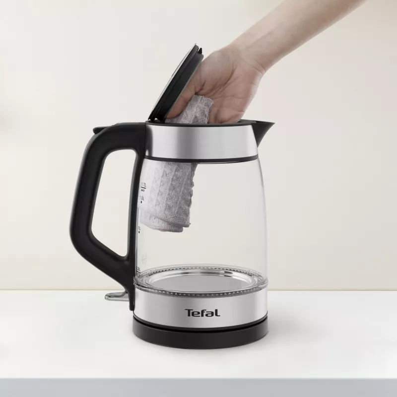 Chaleira elétrica de vidro Tefal KI605830 chaleira elétrica 1,7 L 2200 W preto, prateado, transparente