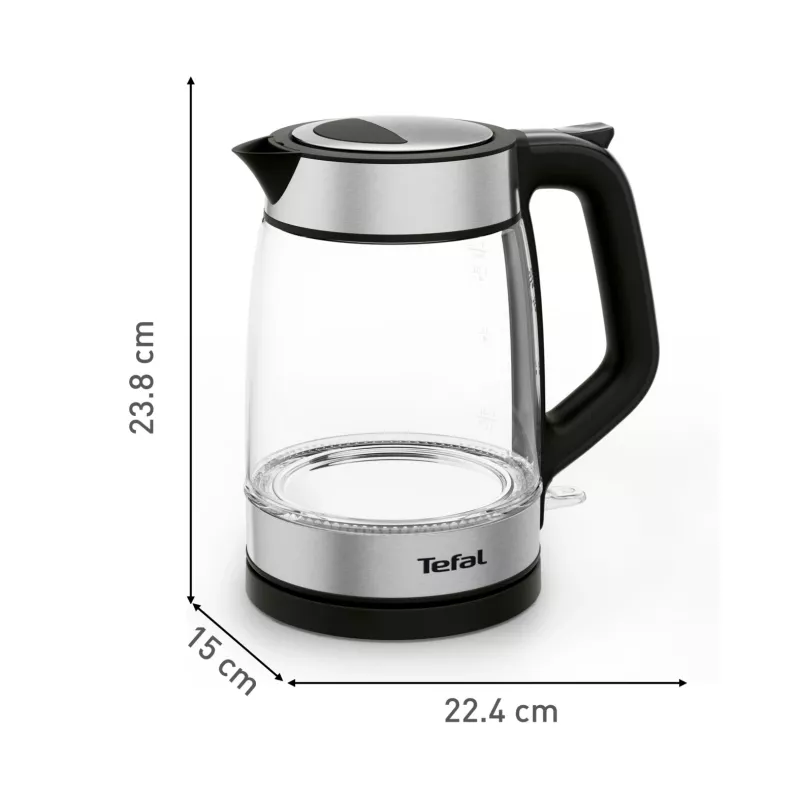 Chaleira elétrica de vidro Tefal KI605830 chaleira elétrica 1,7 L 2200 W preto, prateado, transparente
