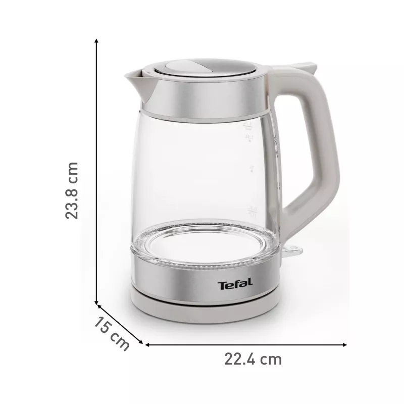 Chaleira de vidro Tefal KI605B30 chaleira elétrica 1,7 L 2200 W cinzento, prateado, transparente