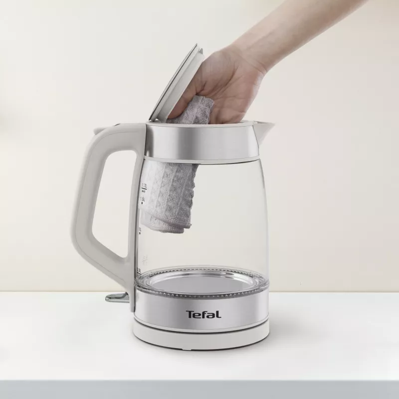 Chaleira de vidro Tefal KI605B30 chaleira elétrica 1,7 L 2200 W cinzento, prateado, transparente