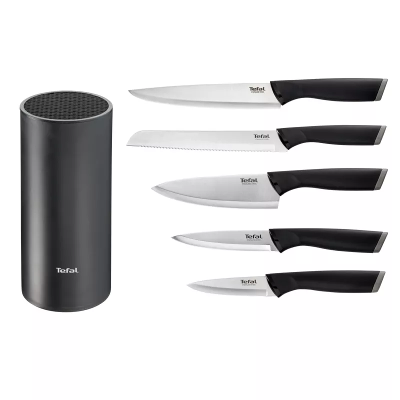 Conjunto de facas de cozinha Tefal K2216S74 — lâminas de aço inoxidável, 20 cm de comprimento da lâmina, conjunto de 5 peças