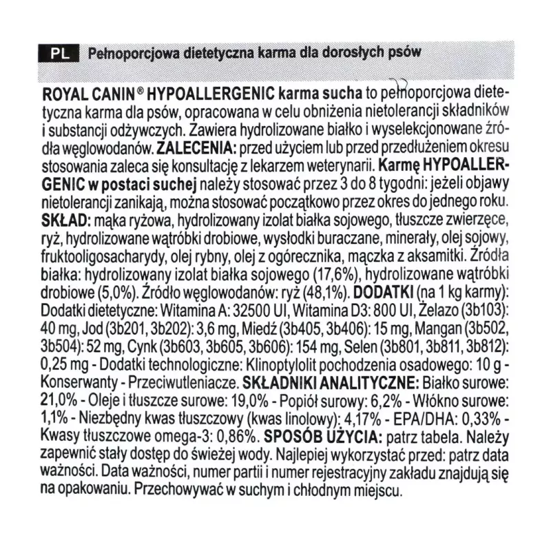 Royal Canin Hypoallergenic Adult ração seca para cães 14 kg, fígado, arroz, legumes