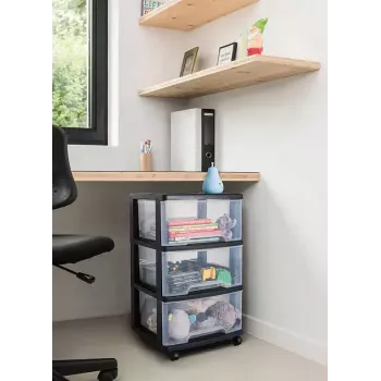 Unidade de gavetas de arrumação Curver 0806770146 – 5 gavetas, 20 L cada, preto/transparente, 37×39×100 cm