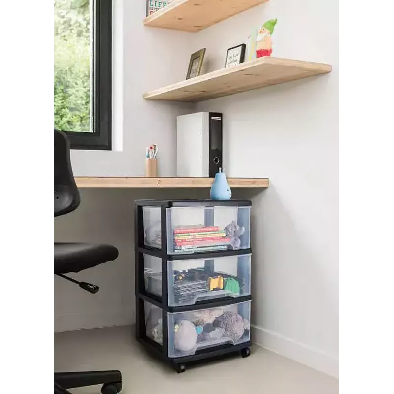 Unidade de gavetas de arrumação Curver 0806770146 – 5 gavetas, 20 L cada, preto/transparente, 37×39×100 cm